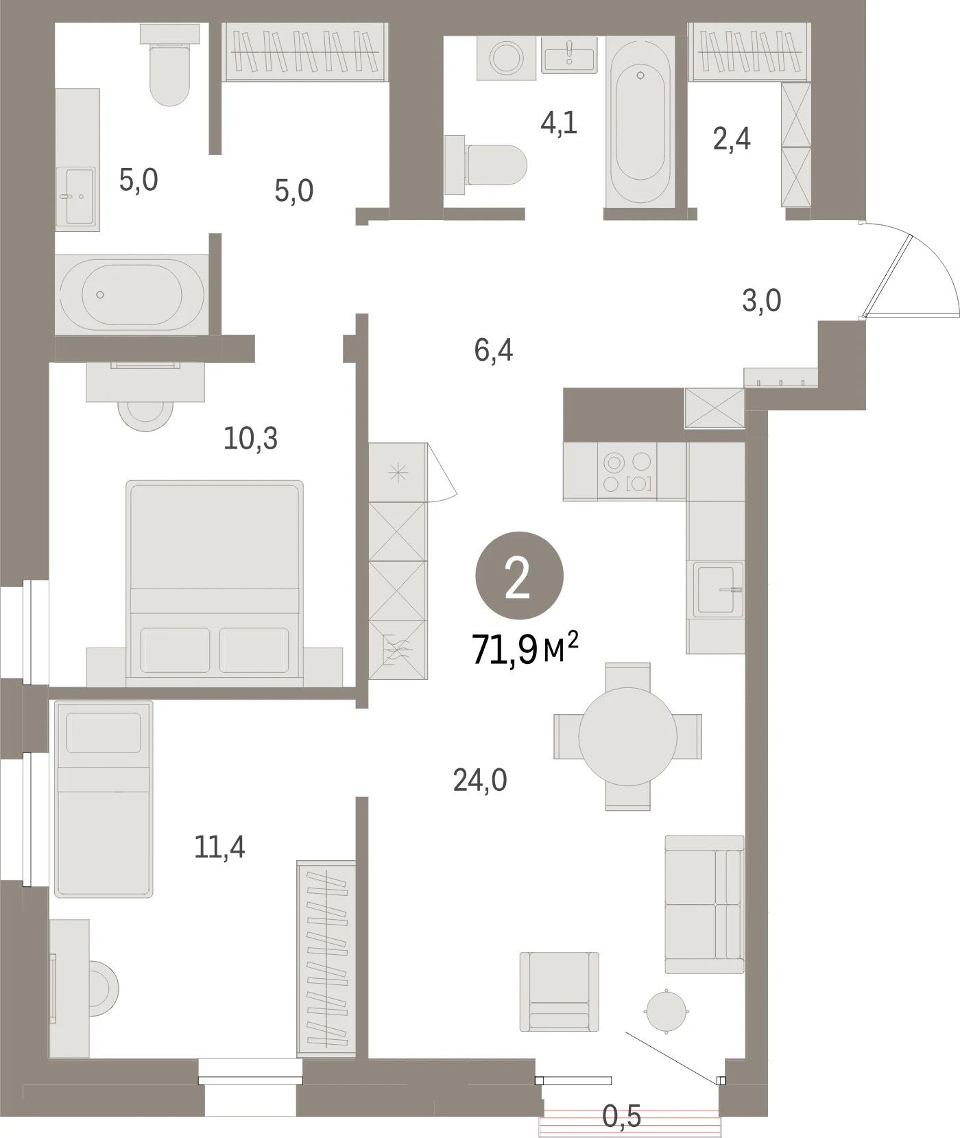 Планировка 3-комнатная 71,9 м² в жилом квартале «Северный ветер» — Жилой квартал «Северный ветер»