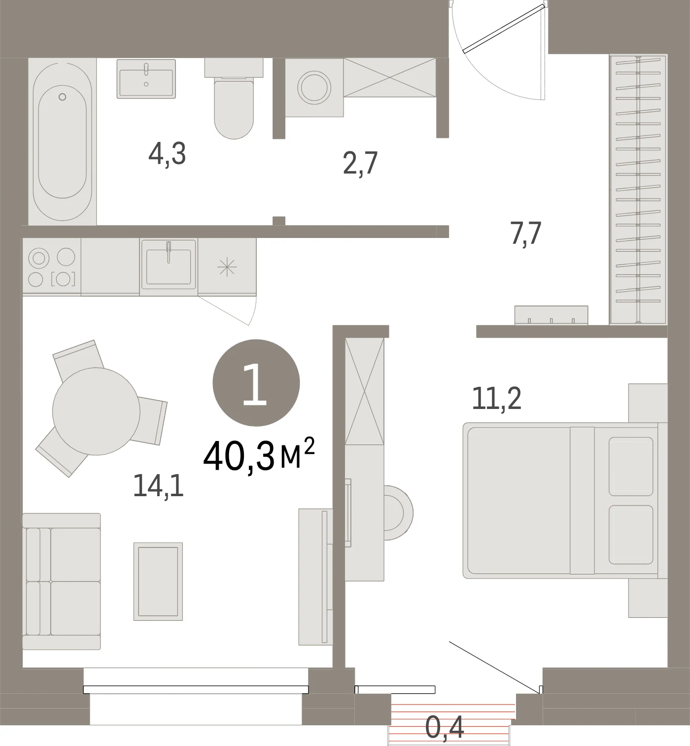 Планировка 2-комнатная 40,3 м² в жилом квартале «Северный ветер» — Жилой квартал «Северный ветер»