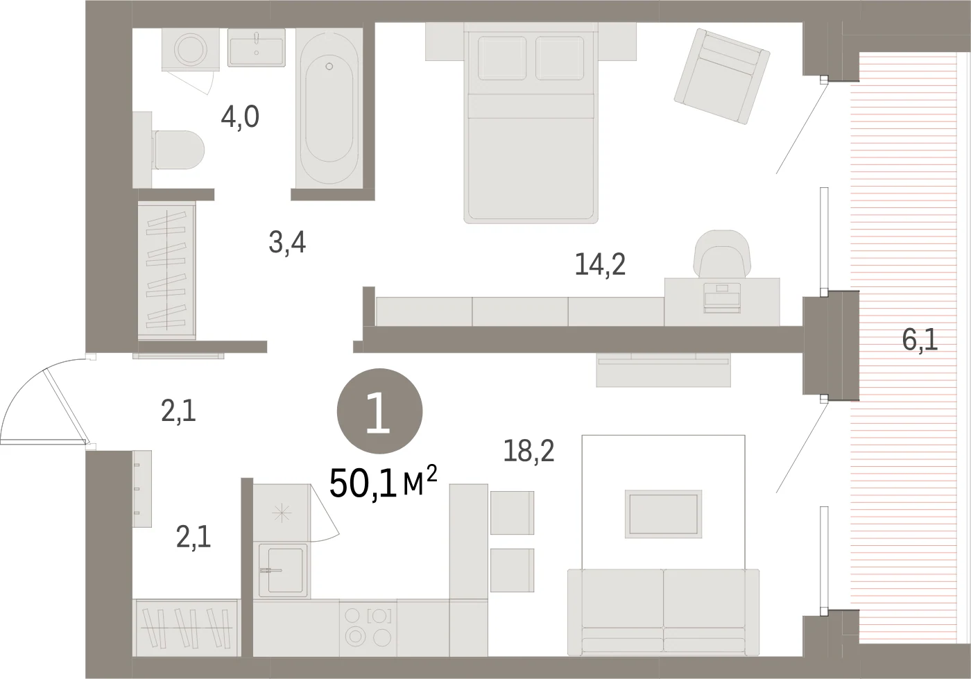 Планировка 2-комнатная 50,1 м² в жилом квартале «Северный ветер» — Жилой квартал «Северный ветер»