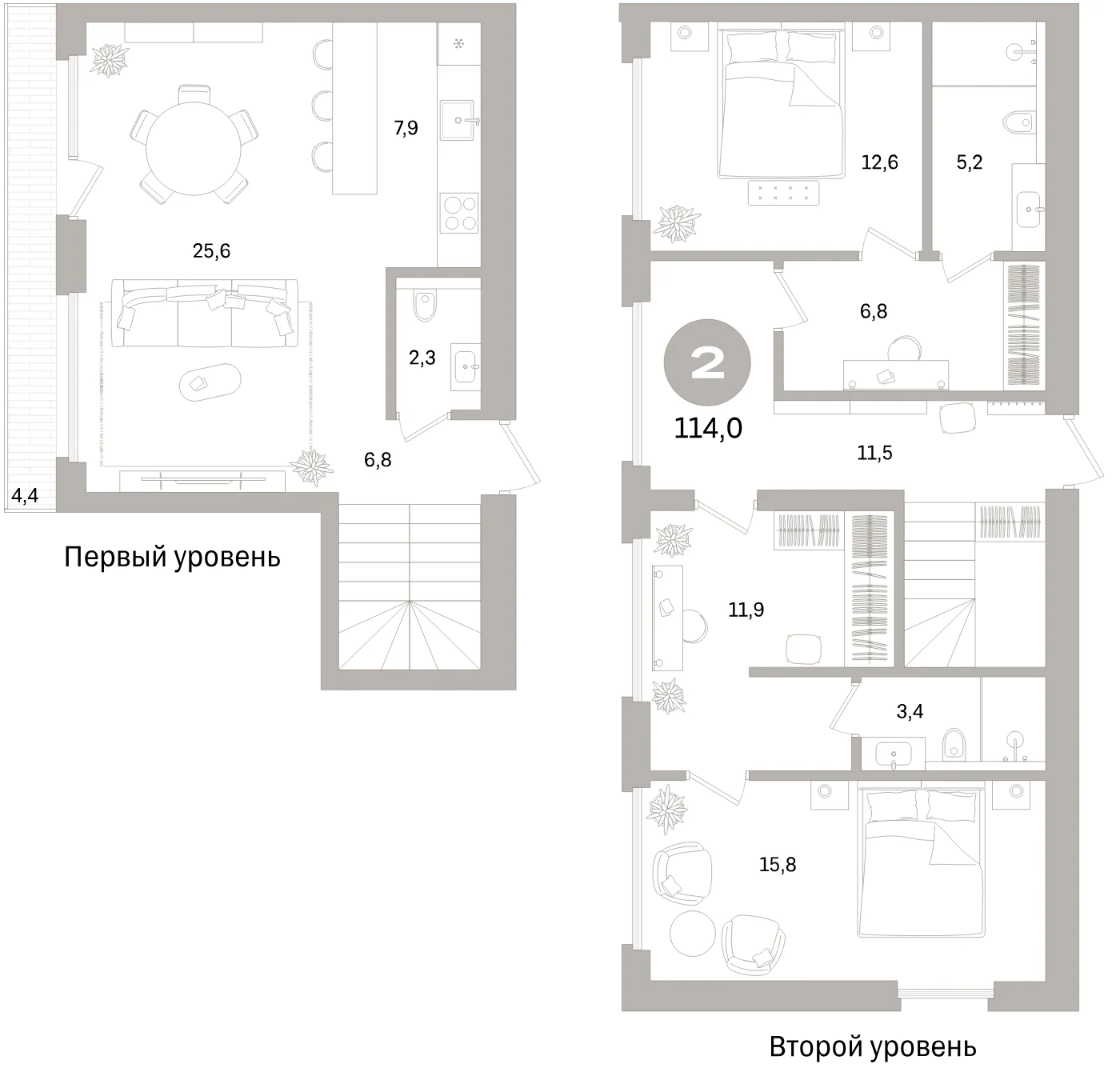 Планировка 3-комнатная 114 м² в жилом квартале «Северный ветер» — Жилой квартал «Северный ветер»