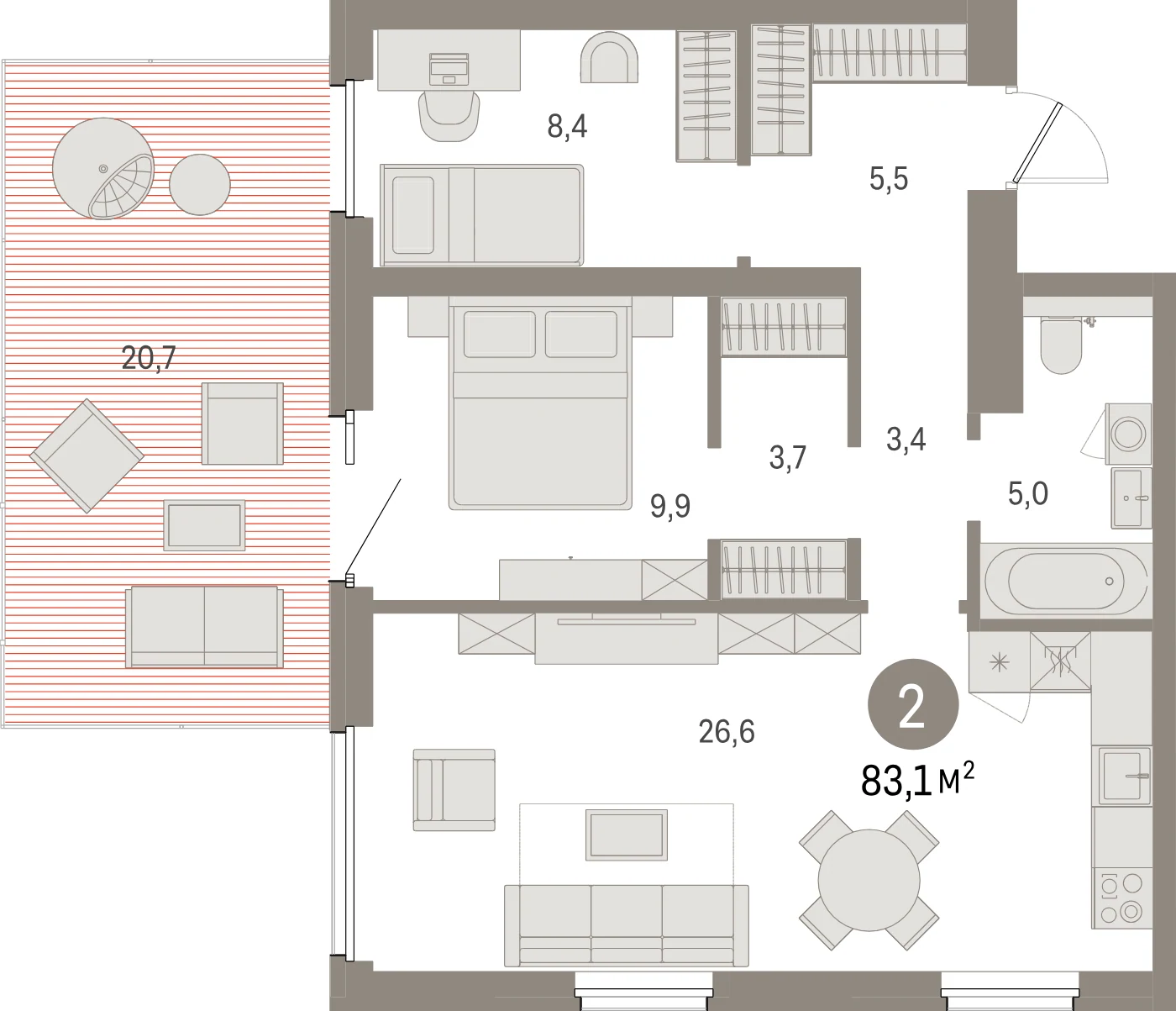 Планировка 3-комнатная 83,1 м² в жилом квартале «Северный ветер» — Жилой квартал «Северный ветер»
