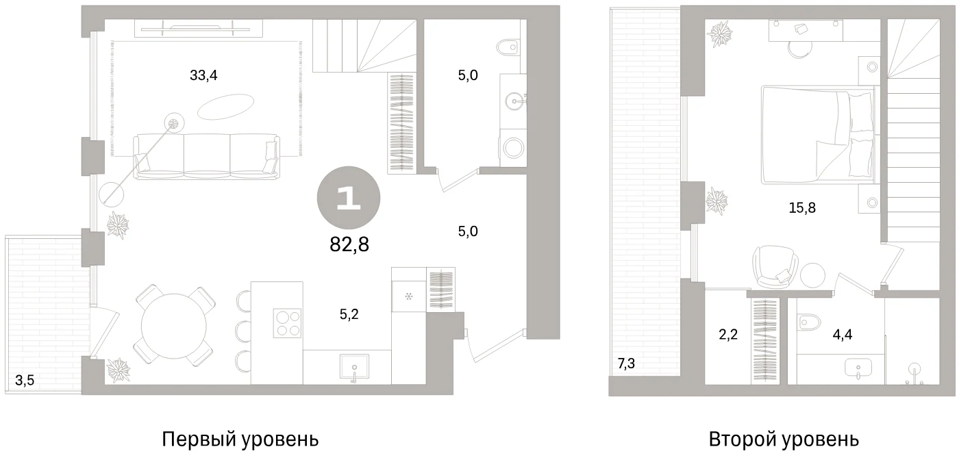 Планировка 2-комнатная 82,8 м² в жилом квартале «Северный ветер» — Жилой квартал «Северный ветер»