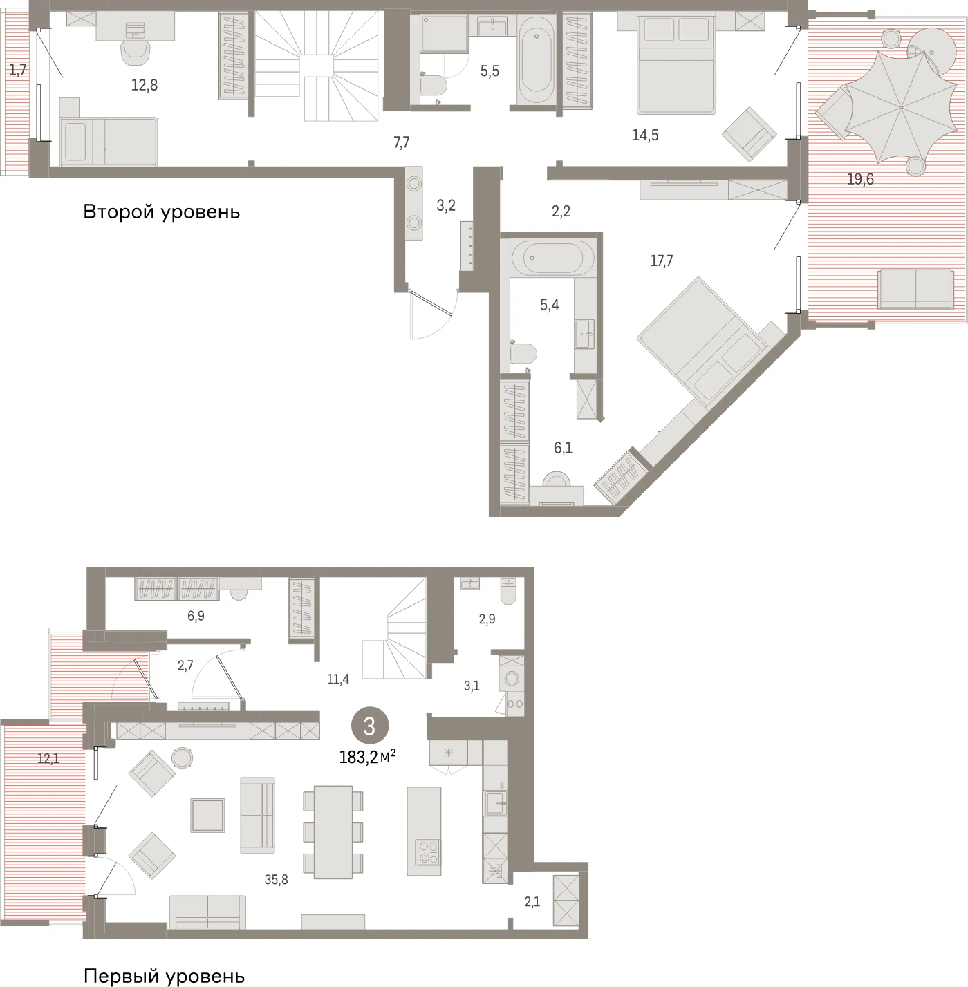 Планировка 4-комнатная 195,4 м² в жилом квартале «Северный ветер» — Жилой квартал «Северный ветер»