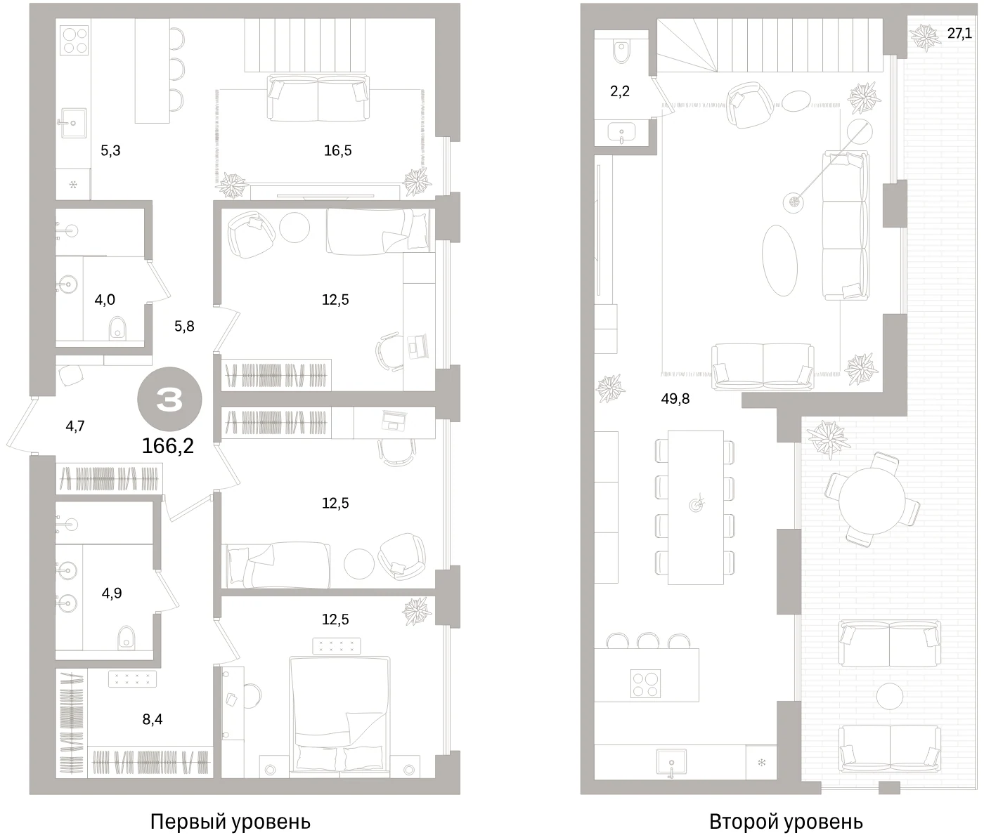 Планировка 4-комнатная 166,2 м² в жилом квартале «Северный ветер» — Жилой квартал «Северный ветер»