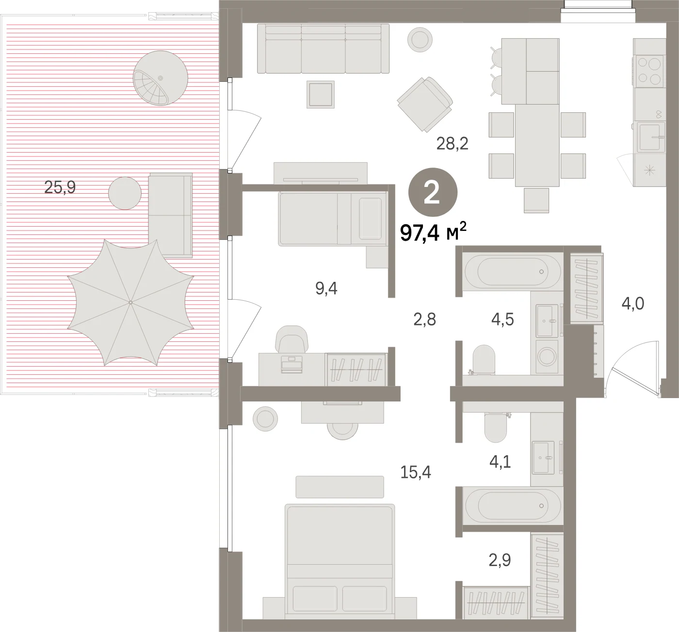 Планировка 3-комнатная 97,4 м² в жилом квартале «Северный ветер» — Жилой квартал «Северный ветер»