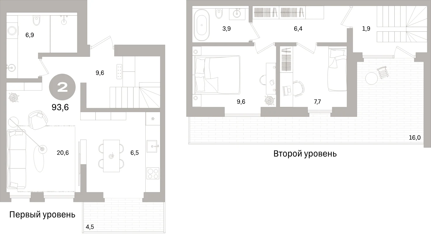 Планировка 3-комнатная 93,6 м² в жилом квартале «Северный ветер» — Жилой квартал «Северный ветер»