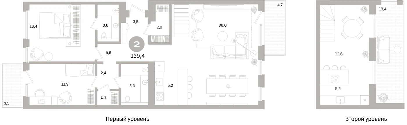 Планировка 3-комнатная 139,4 м² в жилом квартале «Северный ветер» — Жилой квартал «Северный ветер»