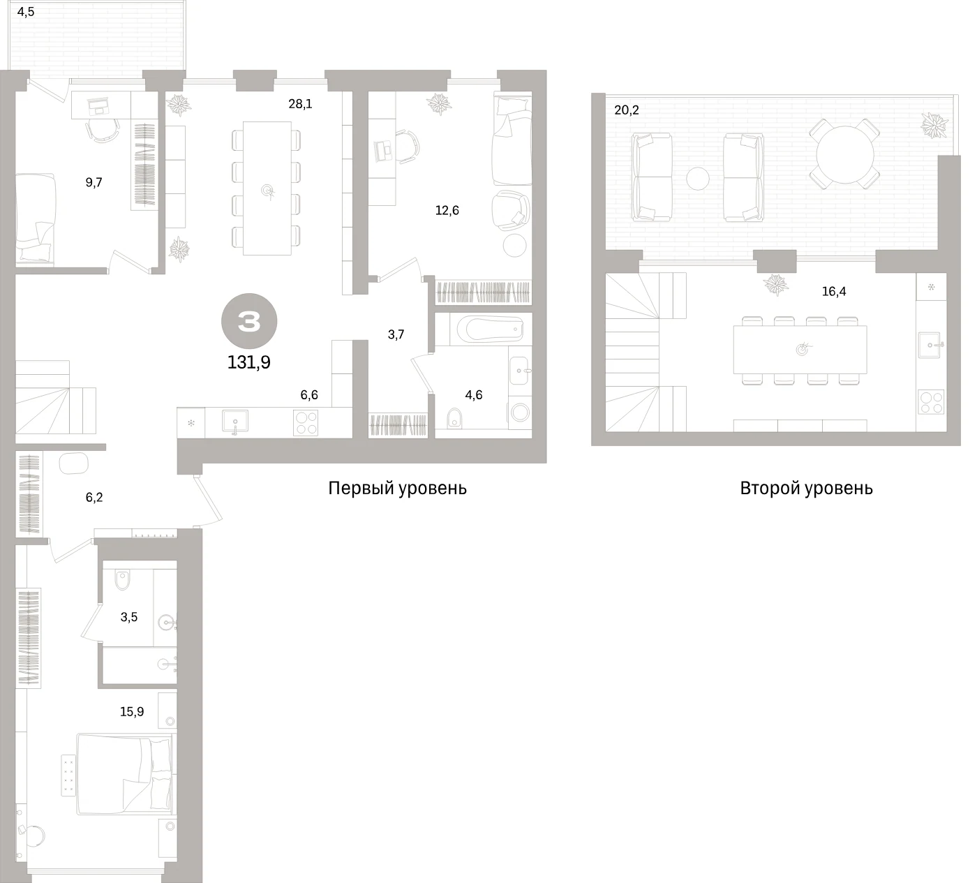 Планировка 4-комнатная 131,9 м² в жилом квартале «Северный ветер» — Жилой квартал «Северный ветер»