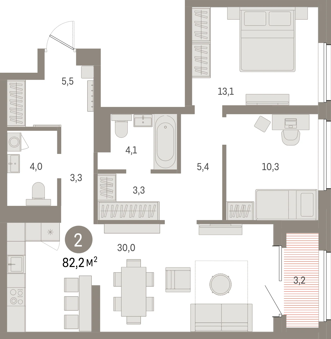 Планировка 3-комнатная 82,2 м² в жилом квартале «Северный ветер» — Жилой квартал «Северный ветер»