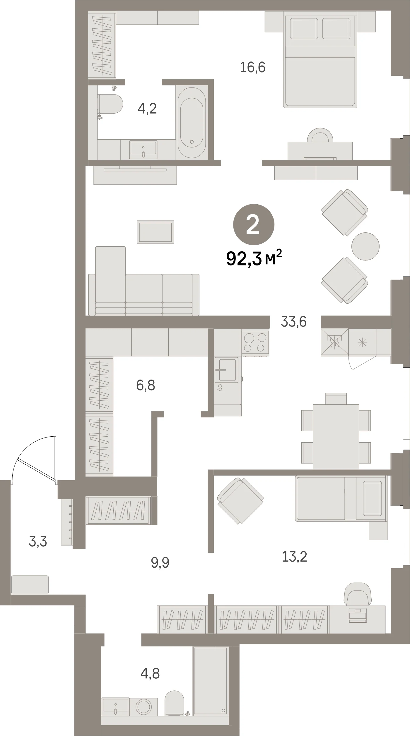 Планировка 3-комнатная 92,3 м² в жилом квартале «Северный ветер» — Жилой квартал «Северный ветер»