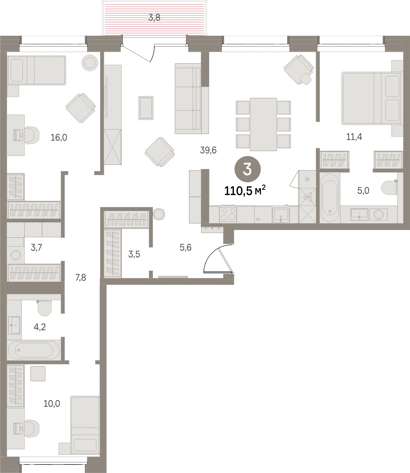 Планировка 4-комнатная 110,5 м² в жилом квартале «Северный ветер» — Жилой квартал «Северный ветер»