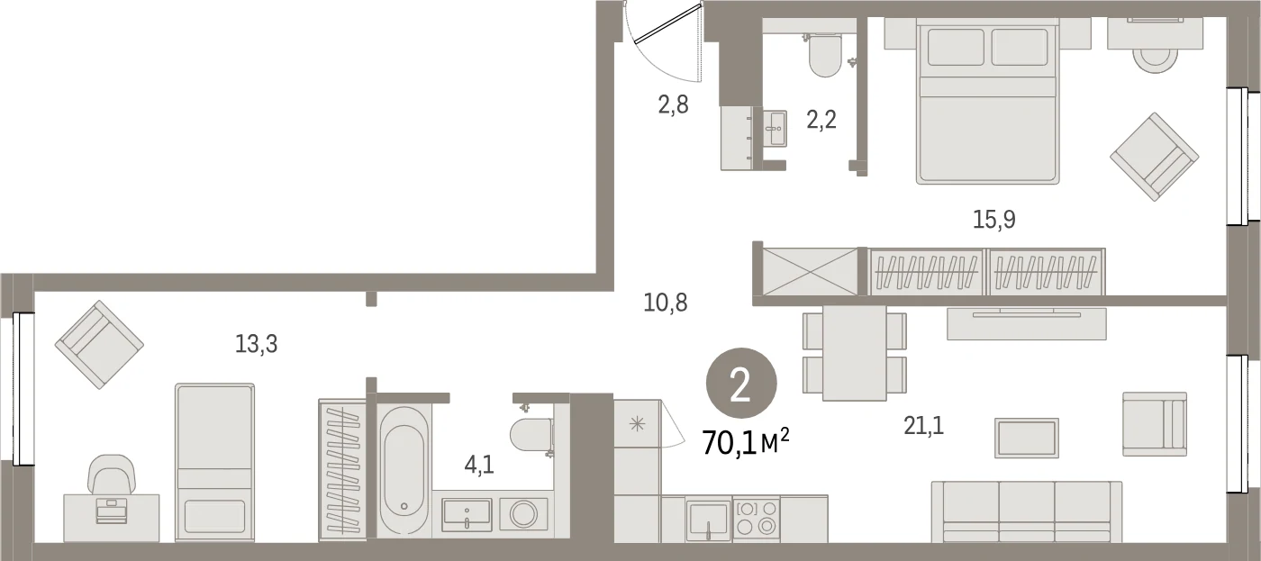 Планировка 3-комнатная 70,1 м² в жилом квартале «Северный ветер» — Жилой квартал «Северный ветер»