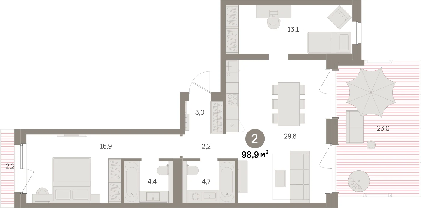 Планировка 3-комнатная 98,9 м² в жилом квартале «Северный ветер» — Жилой квартал «Северный ветер»