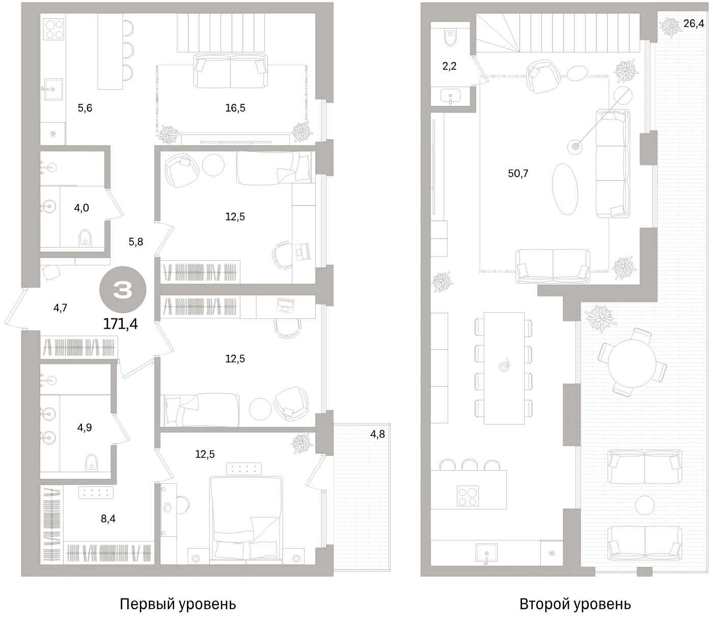 Планировка 4-комнатная 171,4 м² в жилом квартале «Северный ветер» — Жилой квартал «Северный ветер»