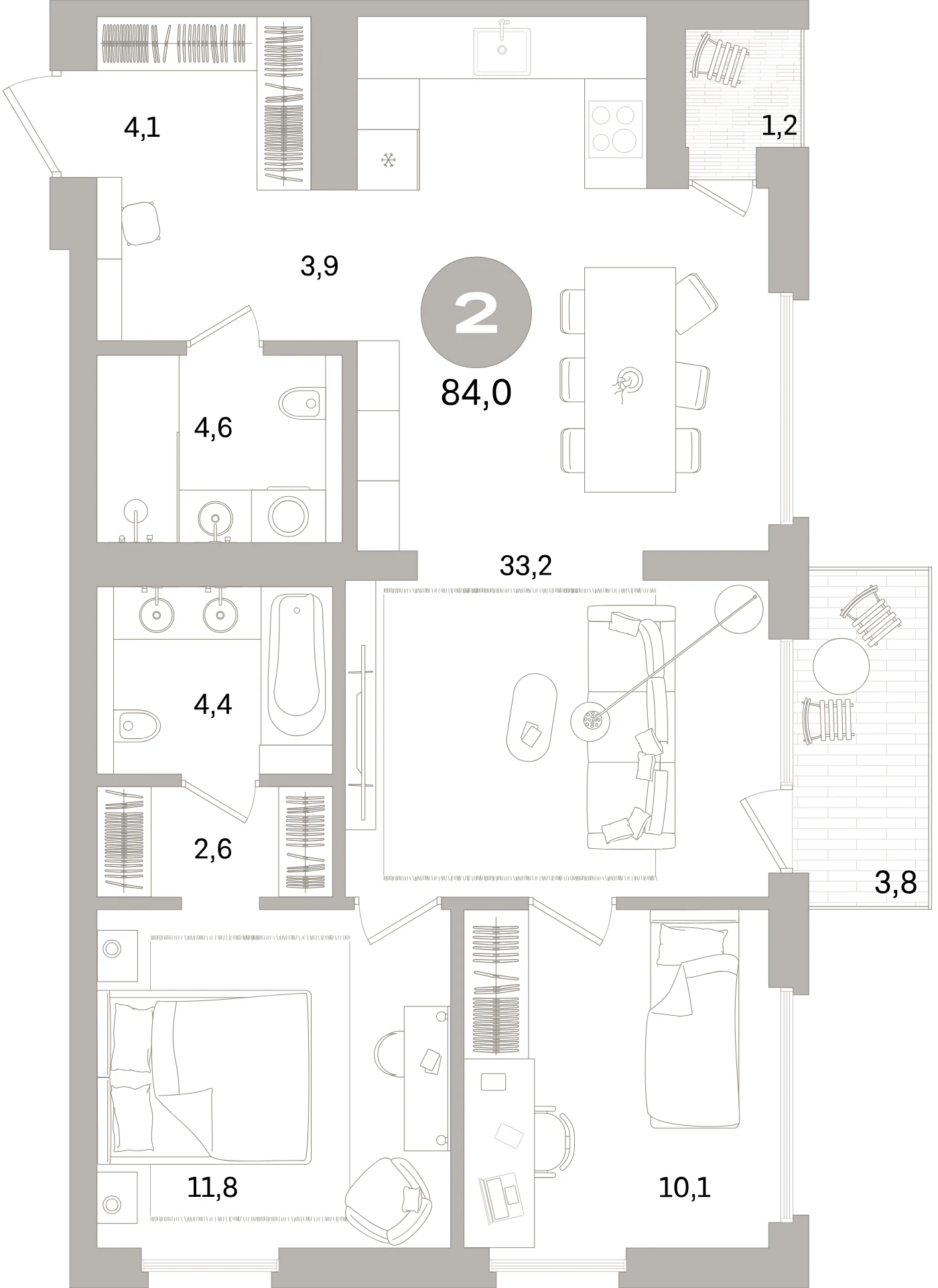 Планировка 3-комнатная 79,7 м² в жилом квартале «Северный ветер» — Жилой квартал «Северный ветер»
