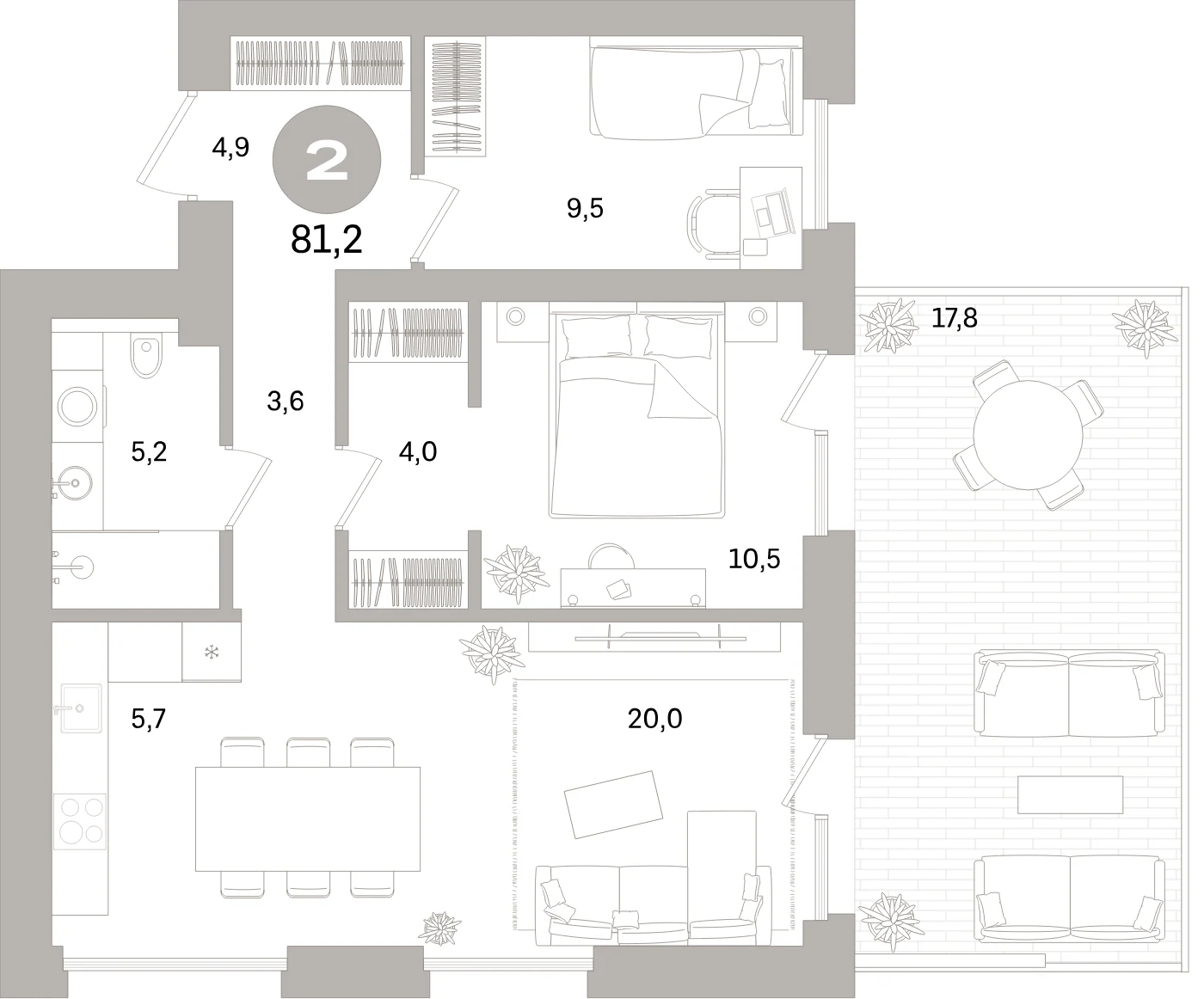 Планировка 3-комнатная 81,2 м² в жилом квартале «Северный ветер» — Жилой квартал «Северный ветер»
