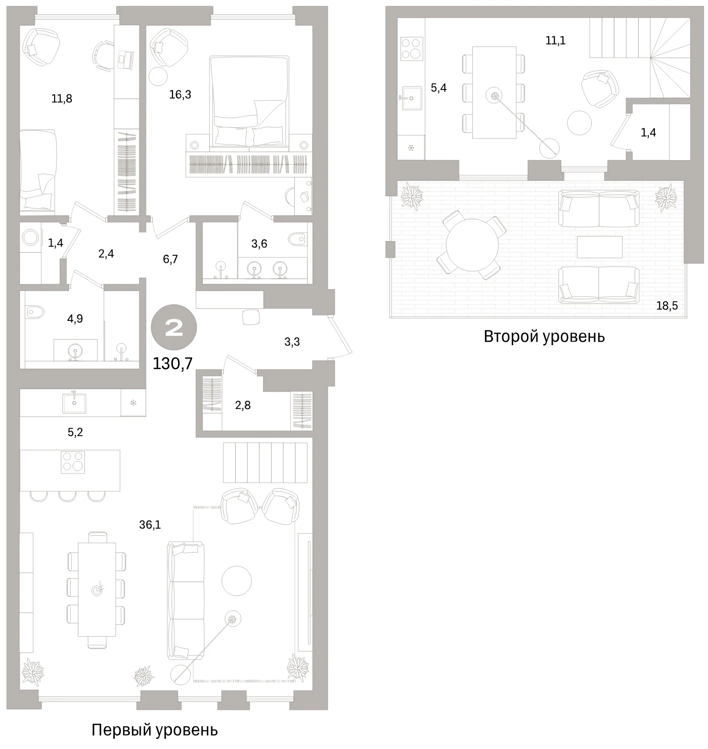 Планировка 3-комнатная 130,7 м² в жилом квартале «Северный ветер» — Жилой квартал «Северный ветер»