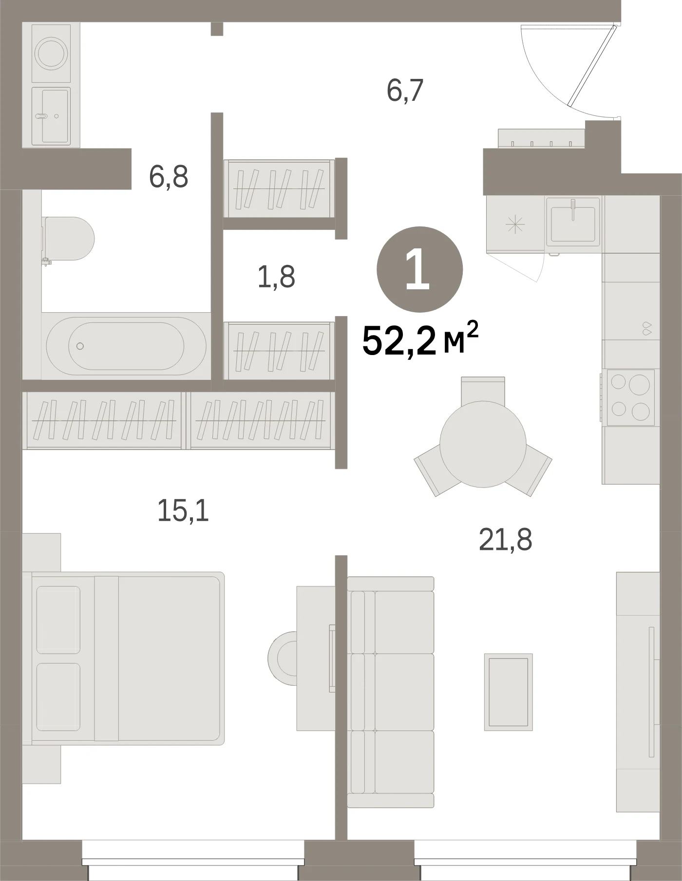 Планировка 2-комнатная 52,2 м² в жилом квартале «Северный ветер» — Жилой квартал «Северный ветер»
