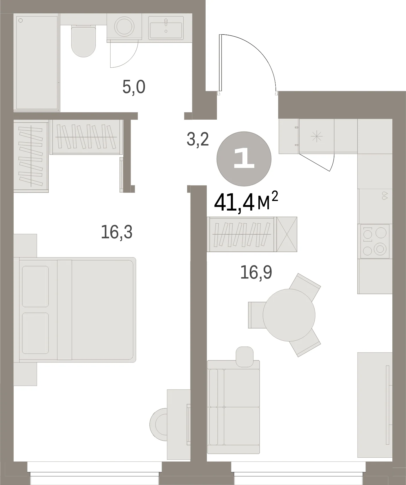 Планировка 2-комнатная 41,4 м² в жилом квартале «Северный ветер» — Жилой квартал «Северный ветер»