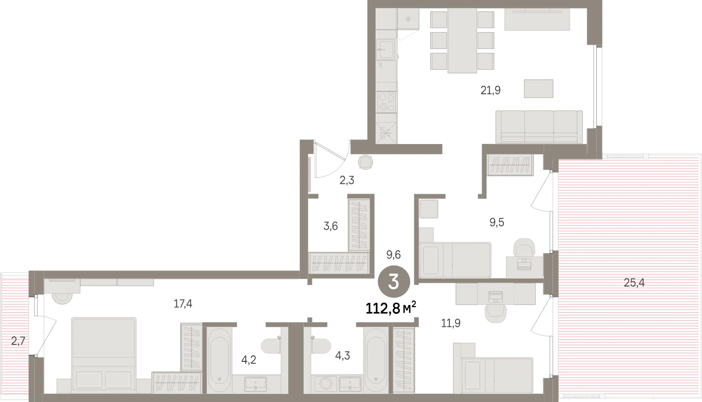Планировка 4-комнатная 112,8 м² в жилом квартале «Северный ветер» — Жилой квартал «Северный ветер»