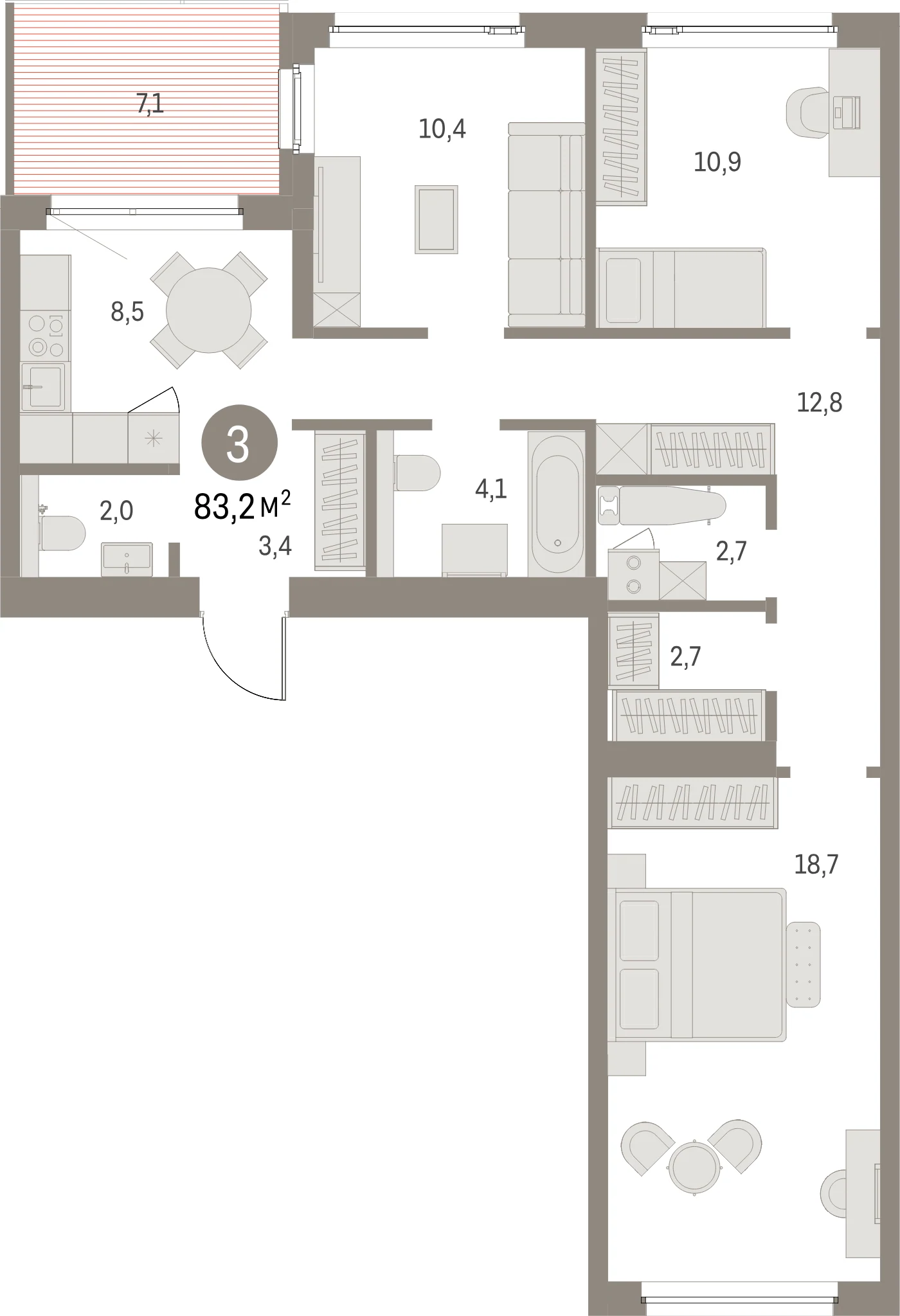 Планировка 4-комнатная 83,2 м² в жилом квартале «Северный ветер» — Жилой квартал «Северный ветер»