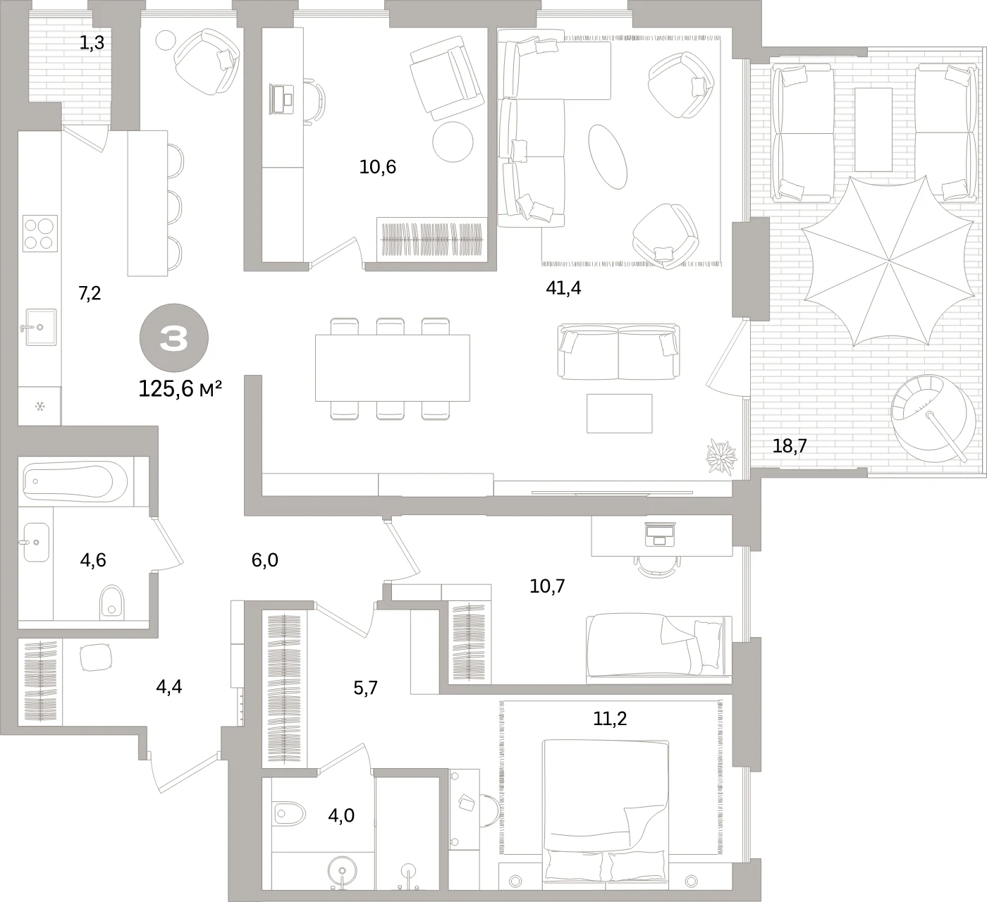 Планировка 4-комнатная 125,6 м² в жилом квартале «Северный ветер» — Жилой квартал «Северный ветер»