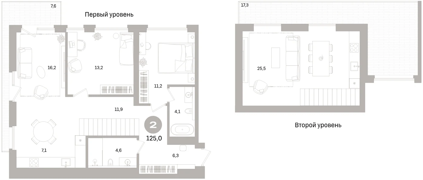 Планировка 3-комнатная 125 м² в жилом квартале «Северный ветер» — Жилой квартал «Северный ветер»