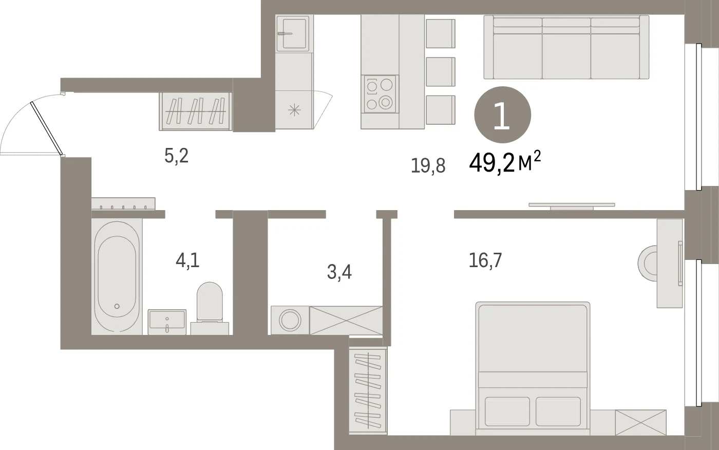 Планировка 2-комнатная 49,2 м² в жилом квартале «Северный ветер» — Жилой квартал «Северный ветер»