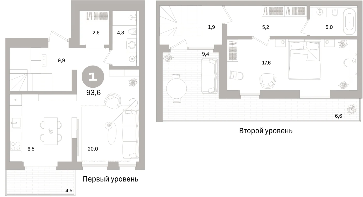 Планировка 2-комнатная 93,6 м² в жилом квартале «Северный ветер» — Жилой квартал «Северный ветер»
